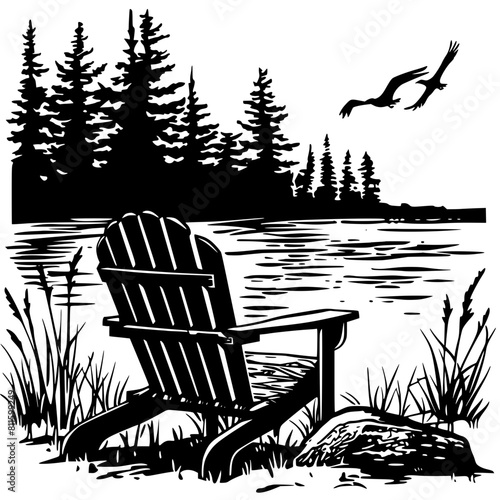 Adirondack Chair png, Adirondack Chair, Chair vector, Adirondack Scene SVG, Beach chair svg, Lounge chair svg, Muskoka clip art, Camping Cabin, Campfire Svg, Adirondack chair SVG, camping svg, forest,