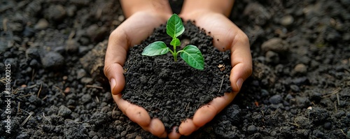 A close-up shot of hands cradling soil with a tiny sprouting plant, symbolizing the endeavor to preserve our planet and foster a greener world.