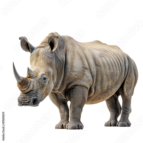 Detailed Side Profile of a White Rhinoceros, transparent Background © huehustle