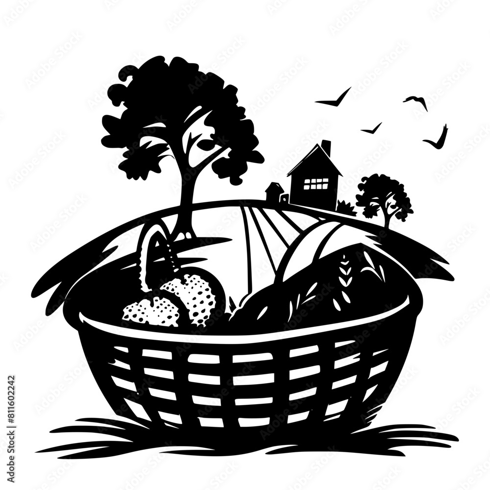 farm silhouette, farm scene, Farm Scene