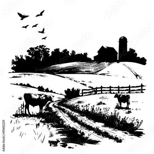 farm silhouette, farm scene, Farm Scene dxf, Farm Scene png, Farm Scene vector, Farm Scene clipart, Farm Monogram, Family Farm svg, Barn svg, Farming Scenes, Cow Silhouette, Farmhouse Svg, Farm Life s