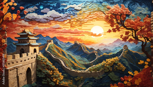 Magical scenic great wall of china with filigree paper quilling art design