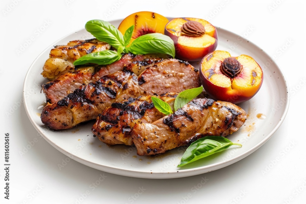 Grilled Pork and Peach Delight with Fresh Basil Grilled Pork and Peach Delight with Fresh Basil