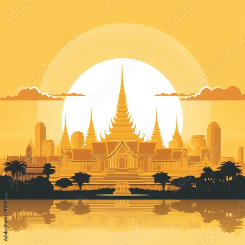 Majestic Golden Thai Temples Graceful Thai-style temples standing proud against the sky morning sun rise 