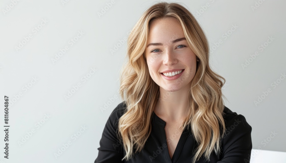 Smiling Young Professional Woman in Black Blouse. Smiling Young Professional Woman in Black Blouse.