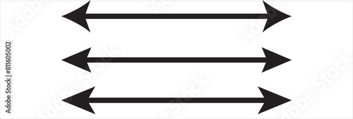 Horizontal dual sided long straight arrow signs. Black, red, stock pointer, direction, position symbol and double arrow icon isolated on white background. Vector graphic illustration. In eps 10