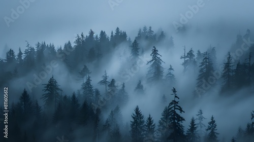 mist in the mountains with a forest