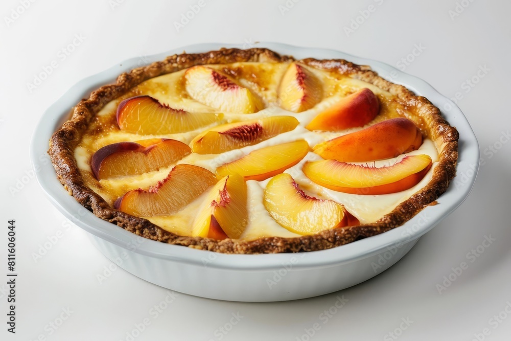 Peaches and Cream Pie in White Springform Pan with Fresh Peaches Peaches and Cream Pie in White Springform Pan with Fresh Peaches