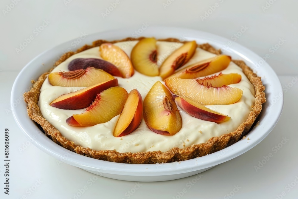 Delicious 4-Ingredient Peaches and Cream Pie in White Springform Pan Delicious 4-Ingredient Peaches and Cream Pie in White Springform Pan