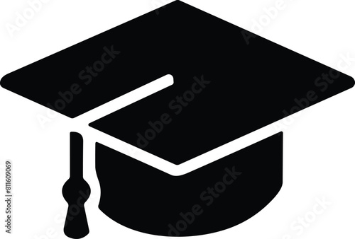 Graduation hat cap icon. Academic cap. Graduation student black cap and diploma stock vector. university or college black cap