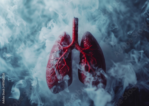An image of human lungs surrounded by white smoke serves as a warning against smoking. This photo perfectly illustrates the harmful health consequences of smoking.