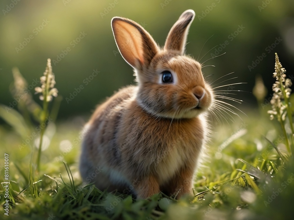 Fototapeta premium rabbit in the grass, portrait of a rabbit