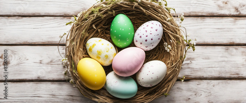 Happy Easter Picture, Colorred Easter Eggs in Basket photo