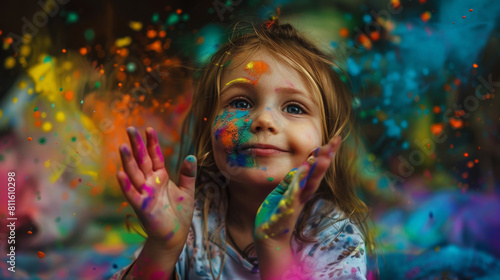 Colorful Creativity  A Little Girl s Joyful Exploration. Generative AI
