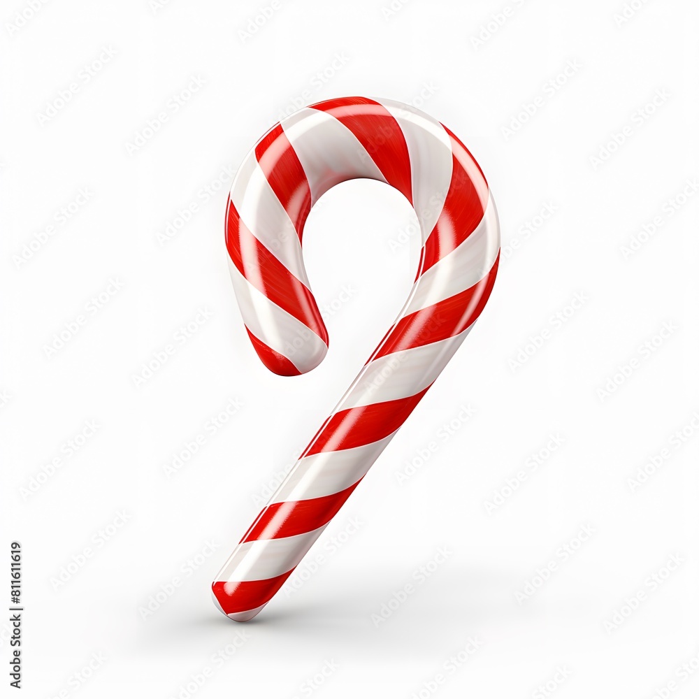 Striped red and white 3d candy cane. Generative AI. Striped red and white 3d candy cane. Generative AI.