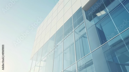 A large building with a lot of windows and a clear blue sky in the background