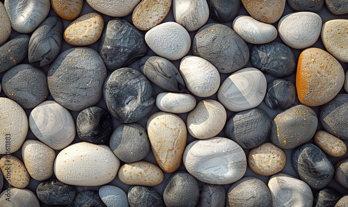 An array of smooth, multicolored pebbles filling the frame. Generate AI