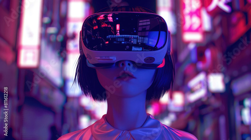Anime style girl wearing virtual reality glasses. © Дмитрий Баронин