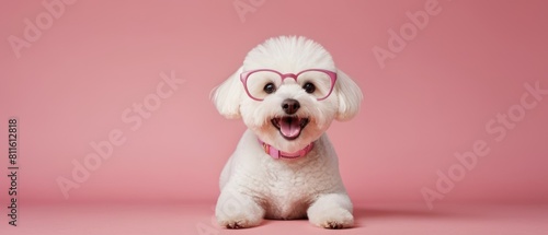 Portrait of cute joyful Bichon Frise . pet dog animal