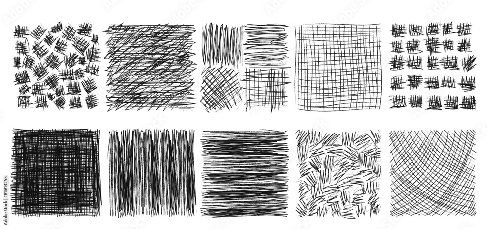 Set of hand drawn doodle scribble charcoal elements isolated on a white ...