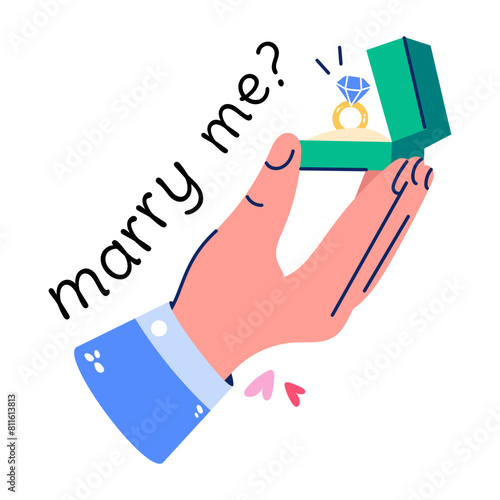 A flat style sticker of marriage proposal 