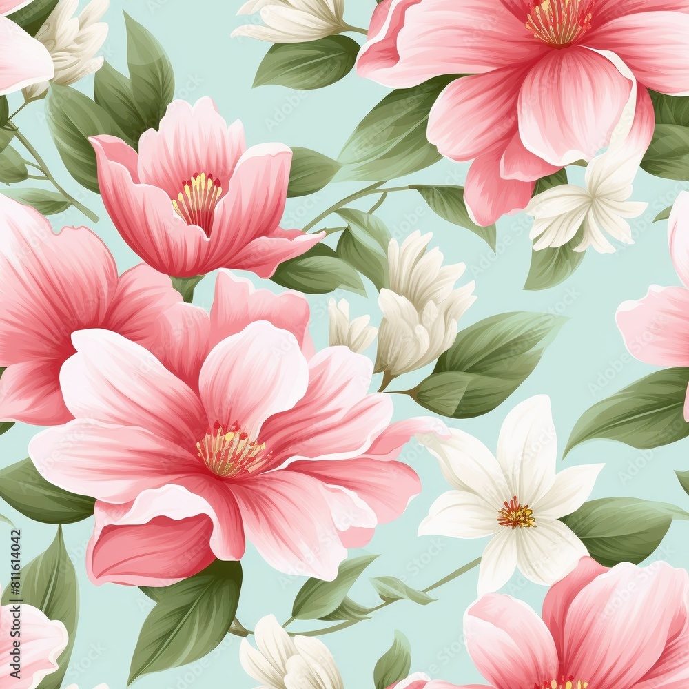 Pink and white flowers on a green background. Pink and white flowers on a green background.