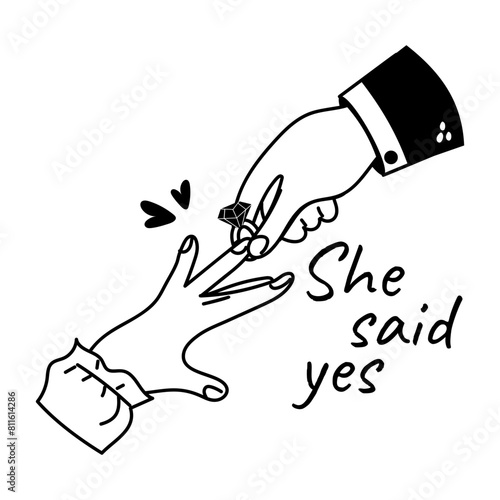 Premium glyph sticker of she said yes typography 