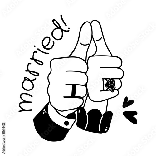 A handy glyph sticker of married typography 