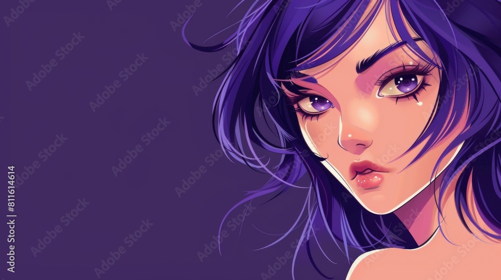Young girl face in anime style, character illustration design. girl anime women manga cartoon. Place for text. Young girl face in anime style, character illustration design. girl anime women manga cartoon. Place for text.