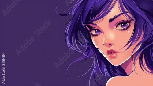 Young girl face in anime style, character illustration design. girl anime women manga cartoon. Place for text.