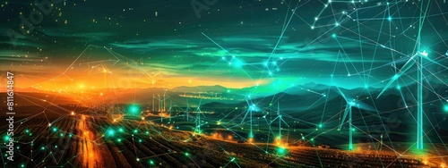 Futuristic Network Connections Over a Lush Vineyard at Sunset