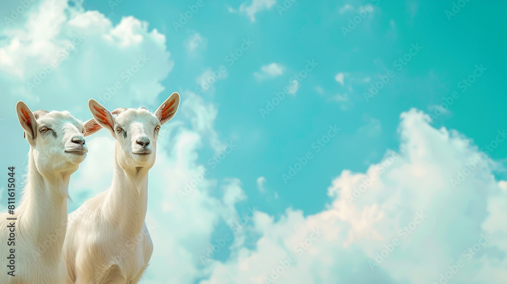 Fototapeta premium Eid ul adha concept goats on blue background with clean white clouds