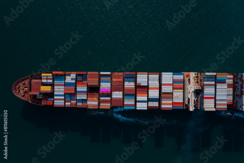 Top view of Business trip with ship the partner connection Container Cargo freight ship for Import Export © SASITHORN