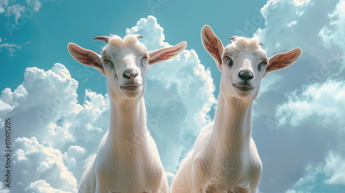 Eid ul adha concept goats on blue background with clean white clouds