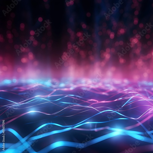 Abstract background with pink blue glowing neon lines. Generative AI.