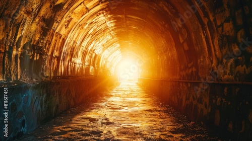 A dark tunnel with a bright light at the end