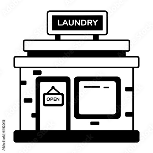 An editable glyph icon of laundry shop 