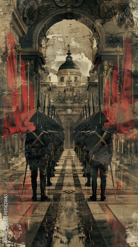Digital Collage of an honor guard ceremony at a royal palace