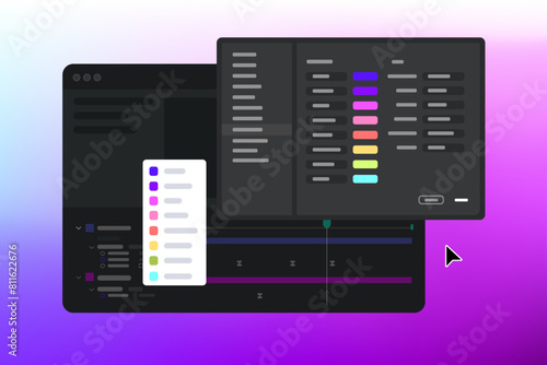 Label Color Menu Swatches in video editor. Customizing icon colors.Vector illustration. 