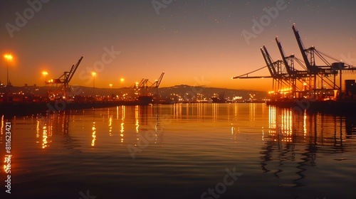 Harbor Cranes Illuminated a...