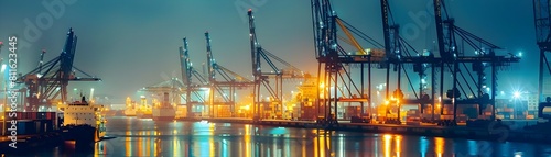 Bustling Port with Cranes U...