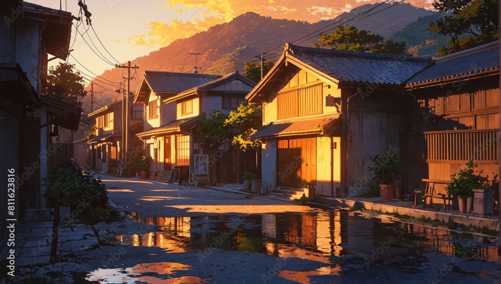 Fototapeta premium sunset in the village