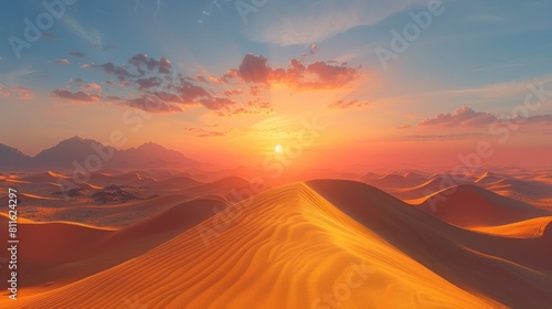 Breathtaking 3D Rendered Desert Sunset Painting a Tranquil Landscape