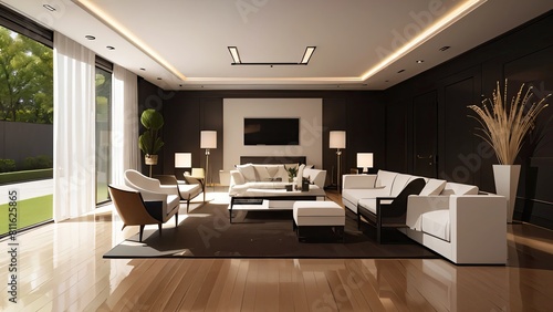 modern living room with fireplace generative ai © Mutiverse
