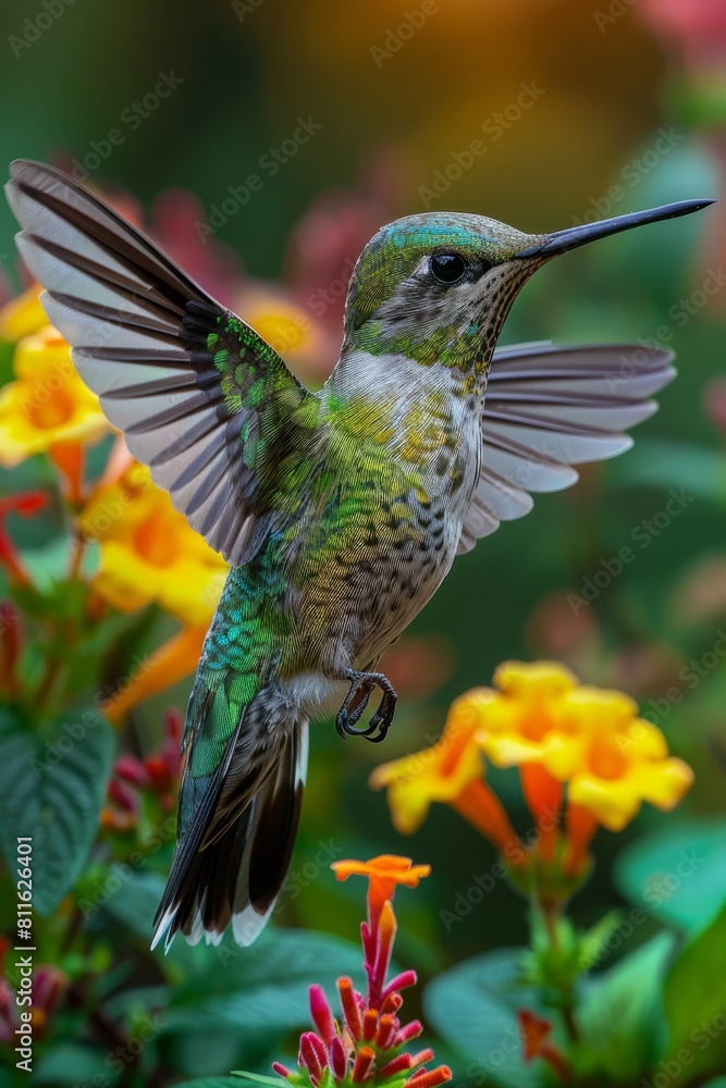 Obraz premium Hummingbirds on a clear background. A small bird in its natural habitat
