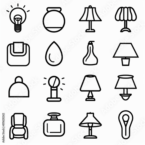  A set of icons for period products such as pantyhose  lamps  and irregular shapes like a no water sign on a white background