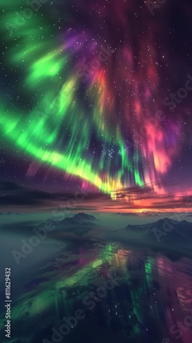 Captivating Aurora Borealis Lightshow Dancing Across the Night Sky with Twinkling Stars