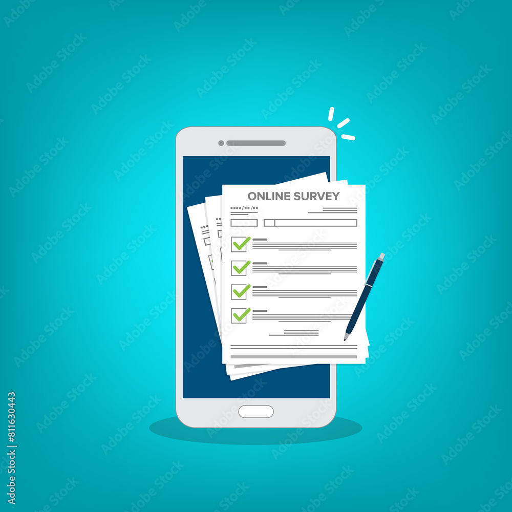 Online survey. Customer feedback. Checklist browser window on a mobile phone . Choice, survey concepts. Online survey. Customer feedback. Checklist browser window on a mobile phone . Choice, survey concepts.