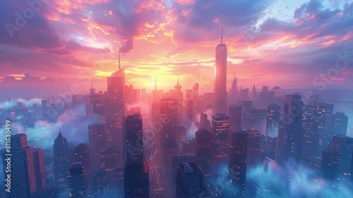 Majestic City Skyline Ablaze at Dramatic Sunrise
