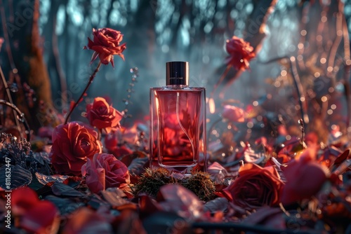Aroma of light eau de fragrance enhances crafted parfum with appealing perfume essences in visually enticing design